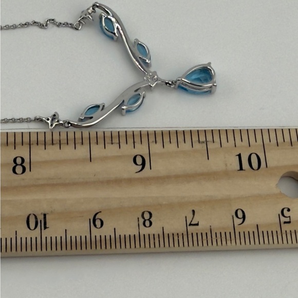 Blue Topaz & White Sapphire Tear Drop Necklace New - Picture 15 of 15